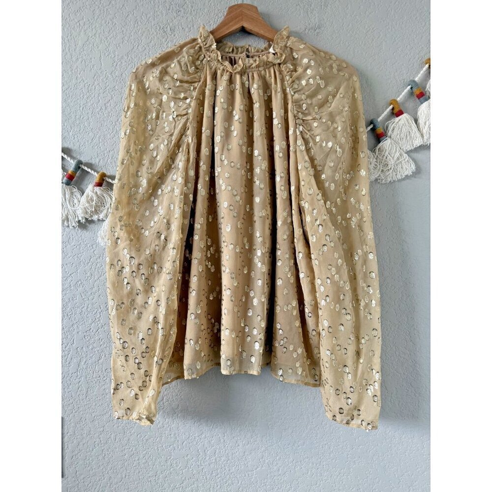 Marie Oliver Layla Silk Metallic Dotted High Neck Top Glam Careerwear Office M